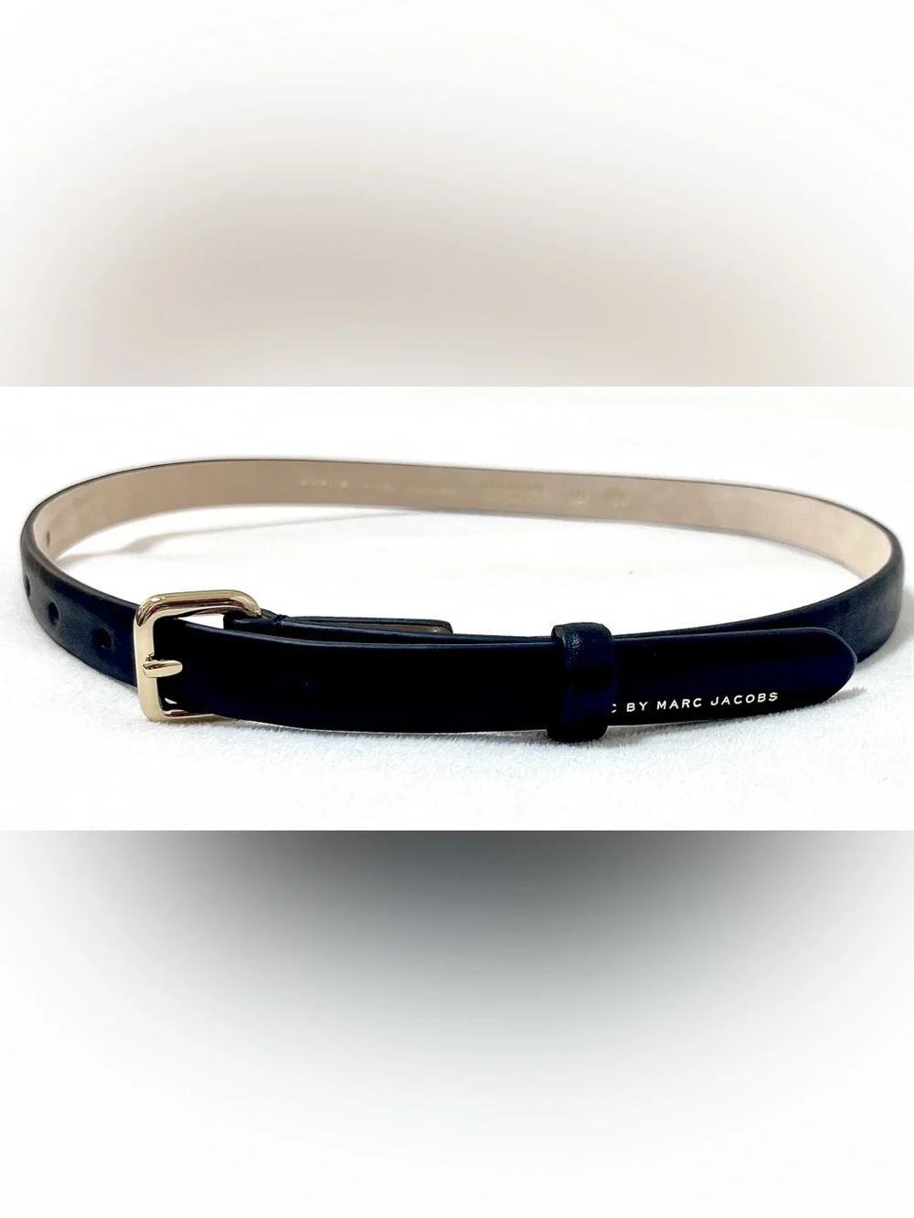 Marc by Marc Jacobs Black Leather Skinny Waist Belt Gold Hardware 36